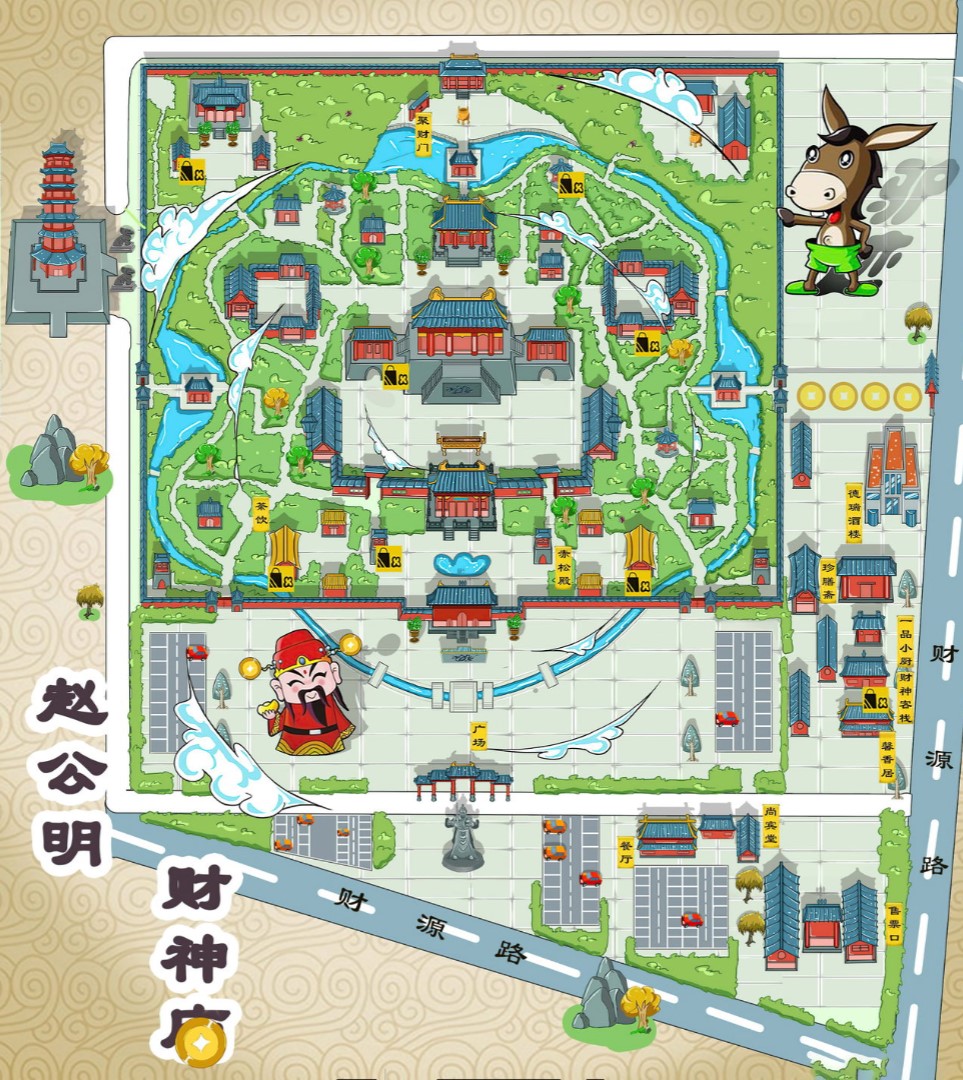 枫木镇寺庙类手绘地图